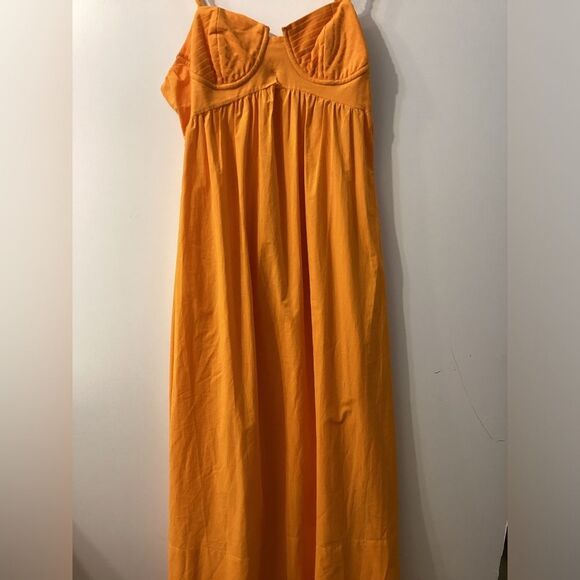 Farm Rio Orange Cotton Maxi Dress Sweetheart Neckline Bustier Flowy - Picture 5 of 16